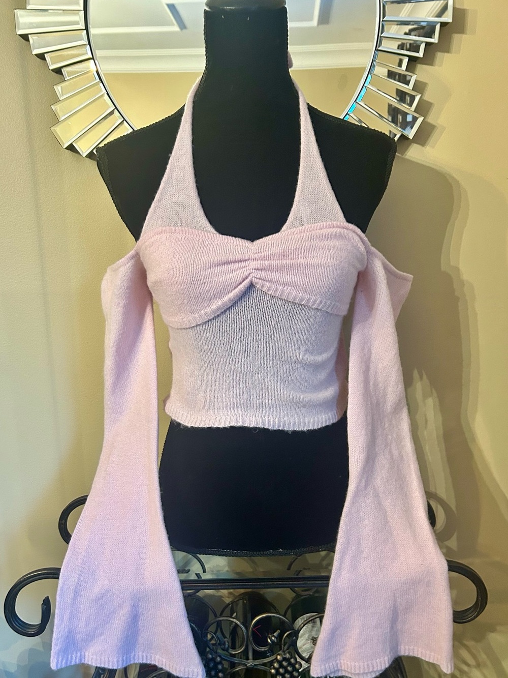 I.AM.GIA Light Pink Cold-Shoulder Halter Crop Sweater - Picture 4 of 10